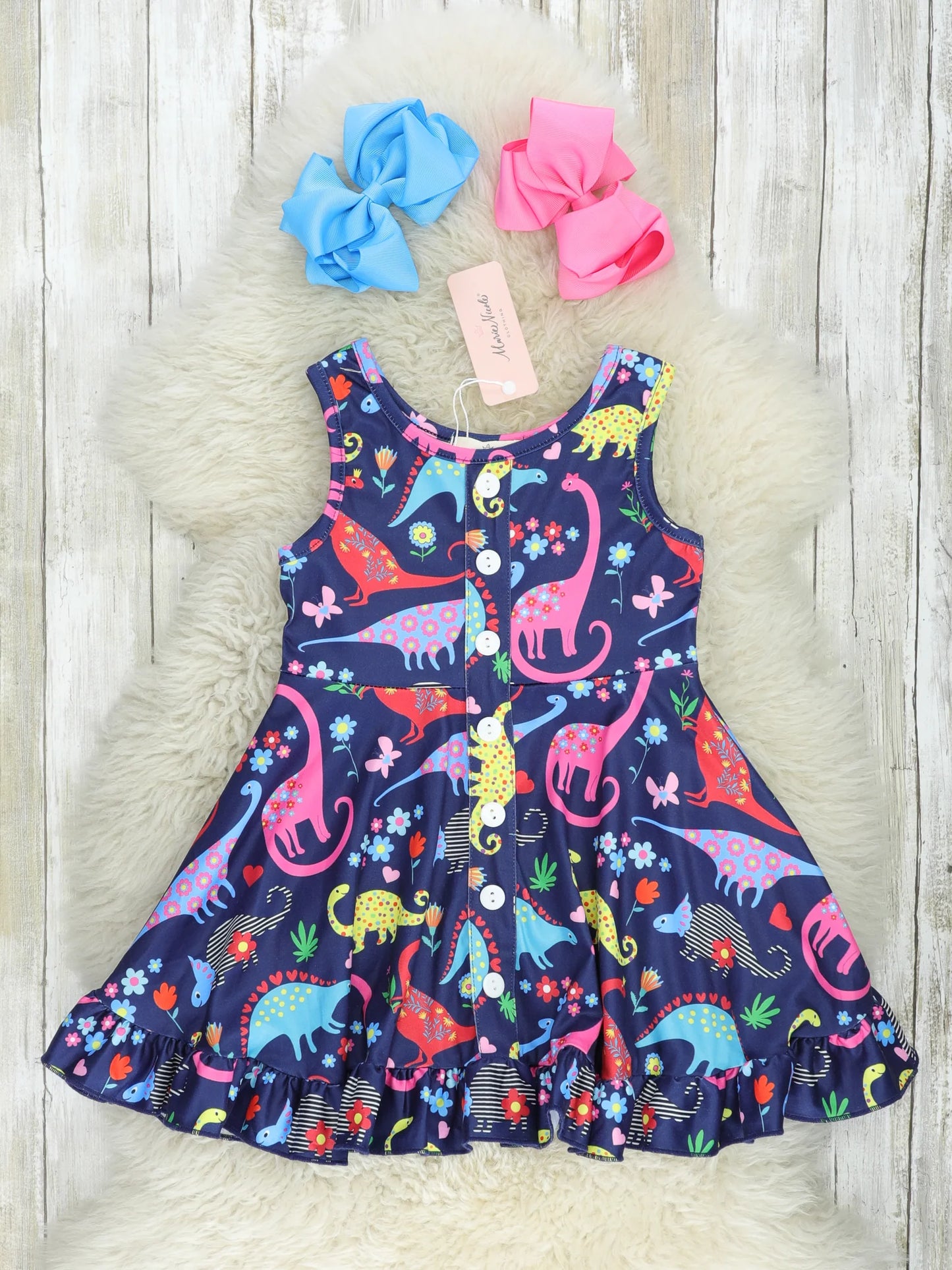 Rainbow Dinosaur Ruffle Tank Dress