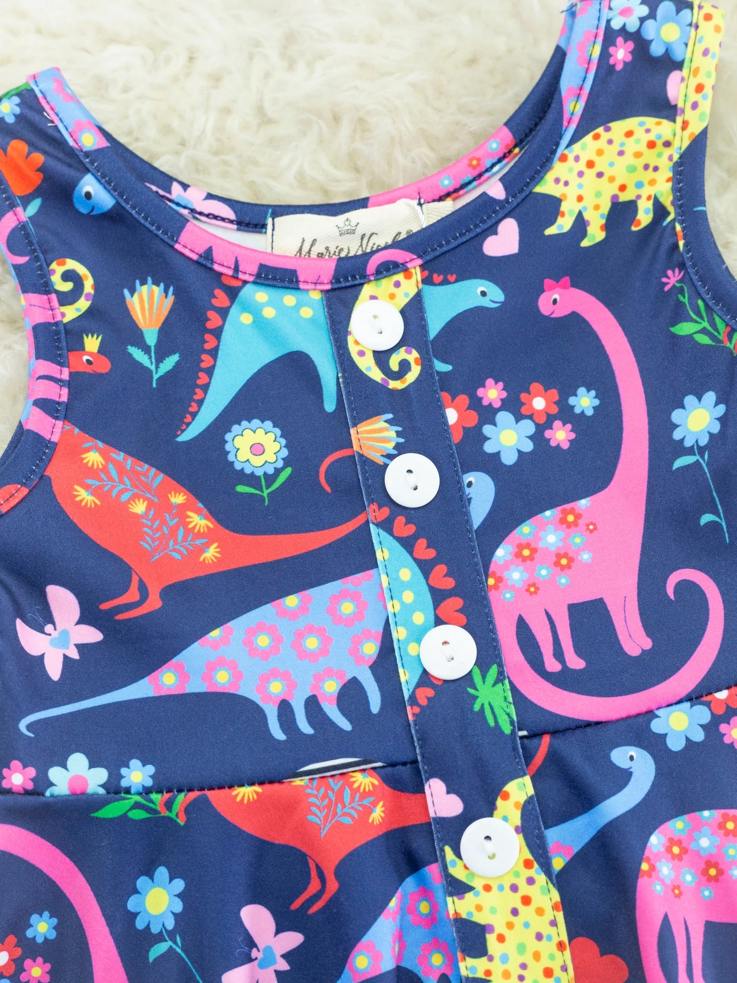 Rainbow Dinosaur Ruffle Tank Dress