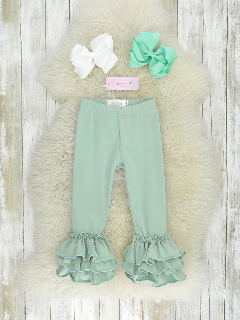 Cotton Ruffle Pants - Dust Mint