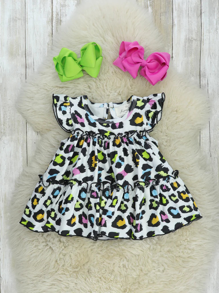 Neon Leopard Tiered Ruffle Tunic