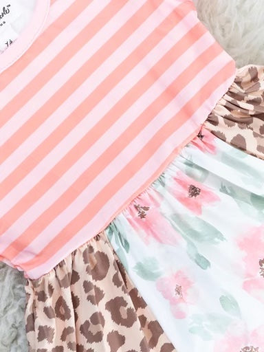 Peach Floral Leopard Ruffle Dress