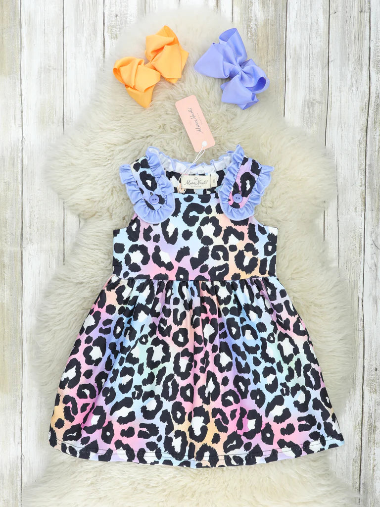 Purple Leopard Rainbow Ruffle Dress