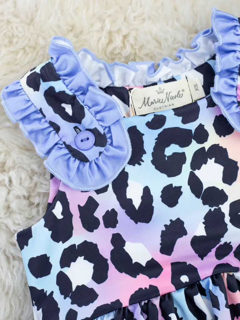 Purple Leopard Rainbow Ruffle Dress
