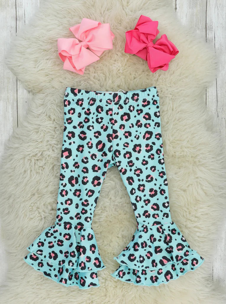 Turquoise Leopard Tiered Bell Bottoms