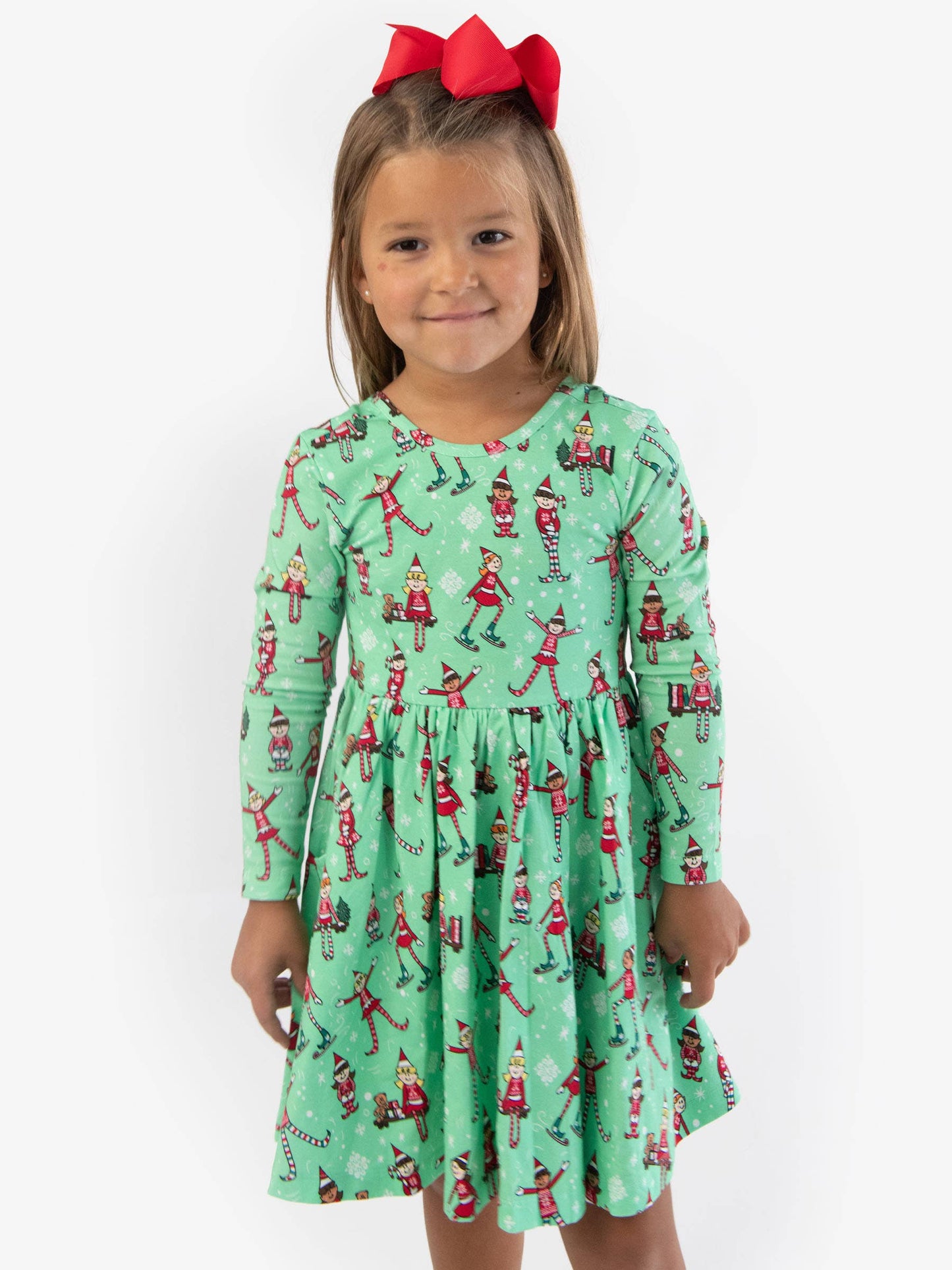 Girls Elf Buddies Knit Long Sleeve Twirl Dress