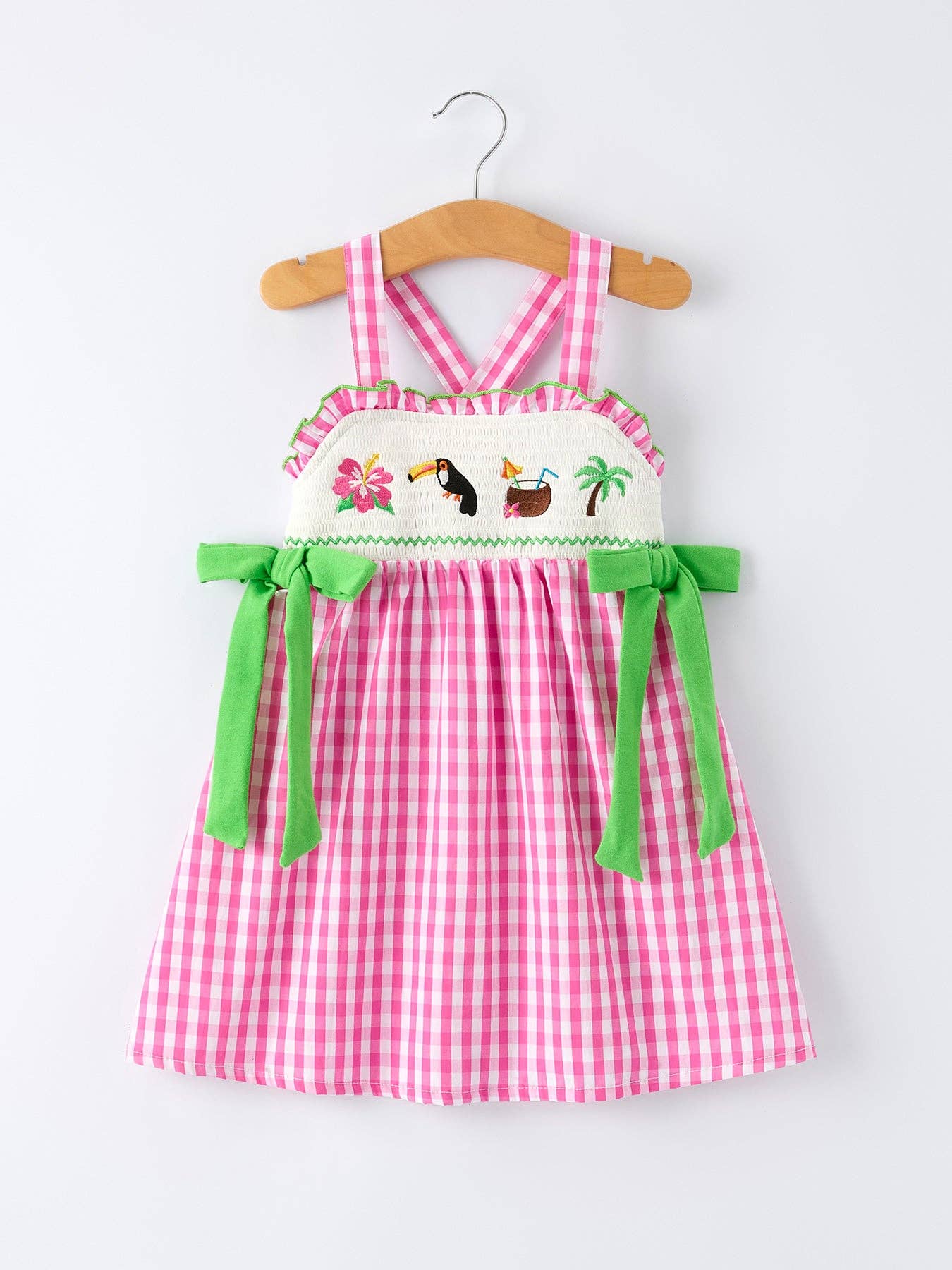 Tropical Embroidered Short Sleeve Girls' Dress