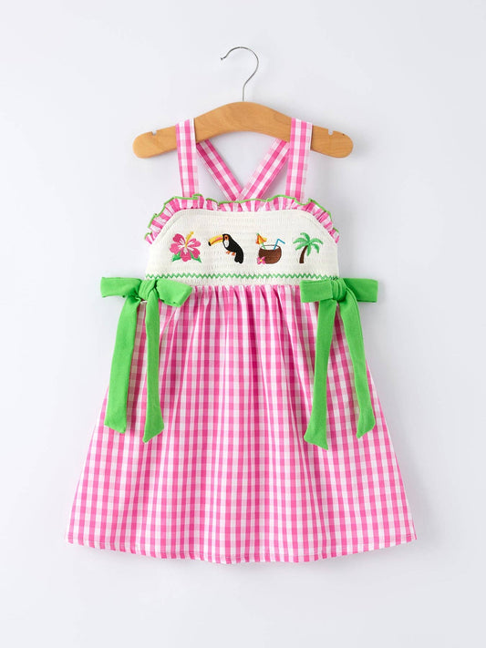 Tropical Embroidered Short Sleeve Girls' Dress