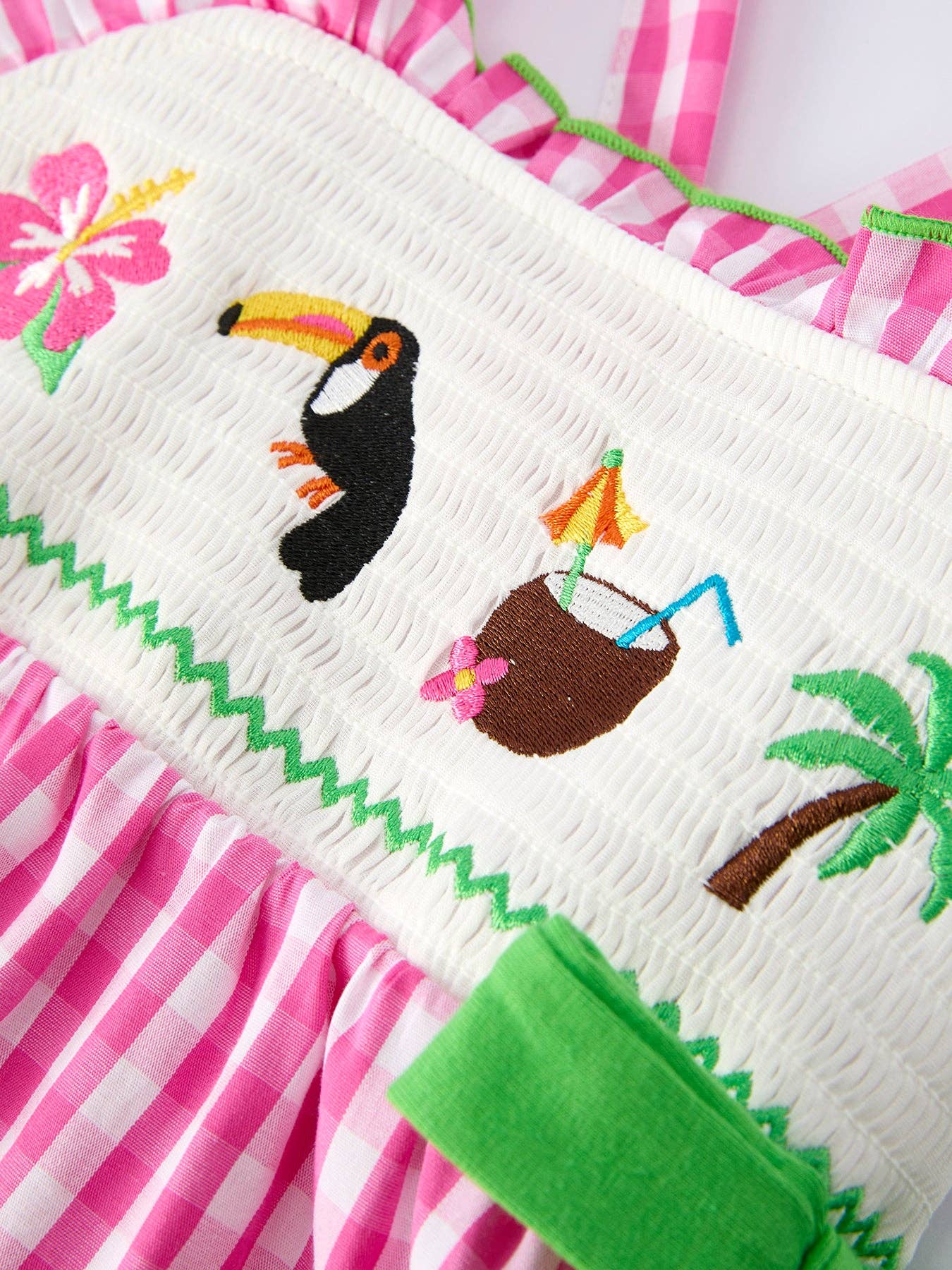 Tropical Embroidered Short Sleeve Girls' Dress