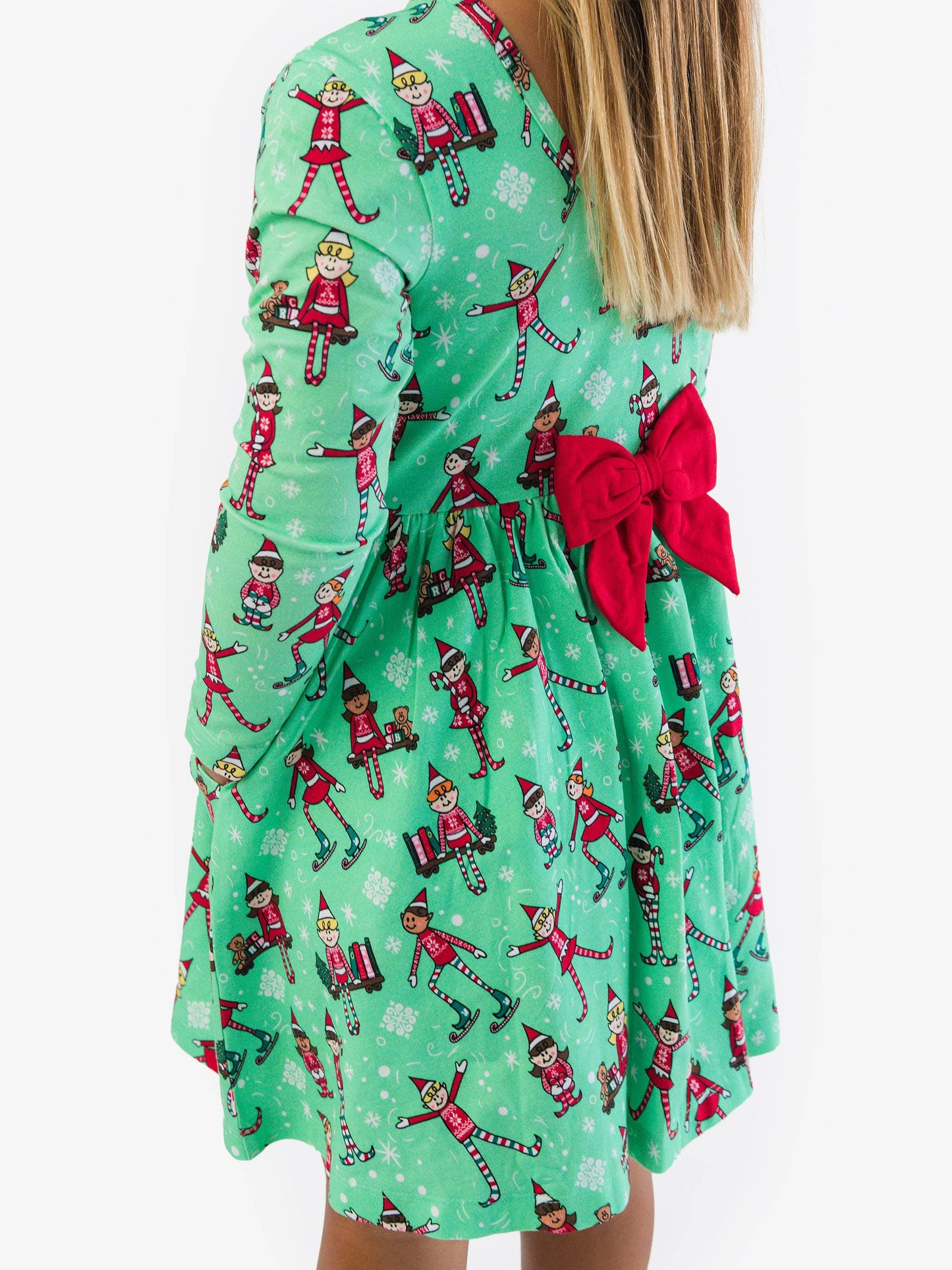 Girls Elf Buddies Knit Long Sleeve Twirl Dress