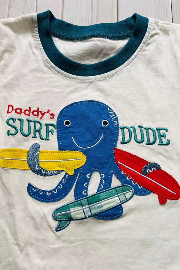 Daddy's Surf Dude White and Green Checkered Shorts Set