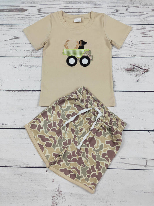 Boy Appliqué Top & Camo Shorts Set