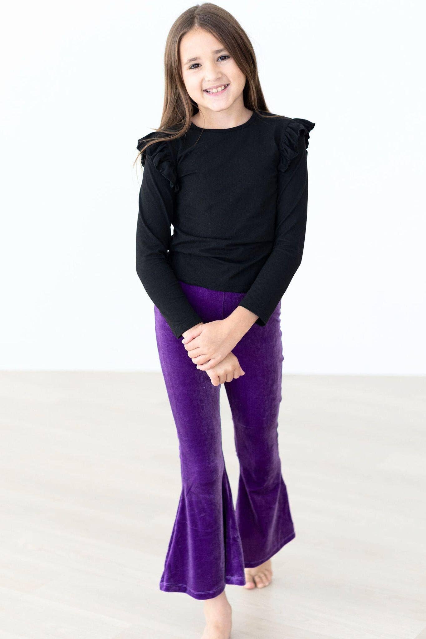 Purple Velvet Bell Bottom Pants