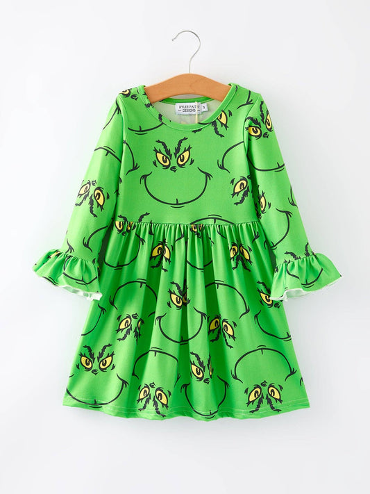 Green Christmas Cartoon Characters Dress