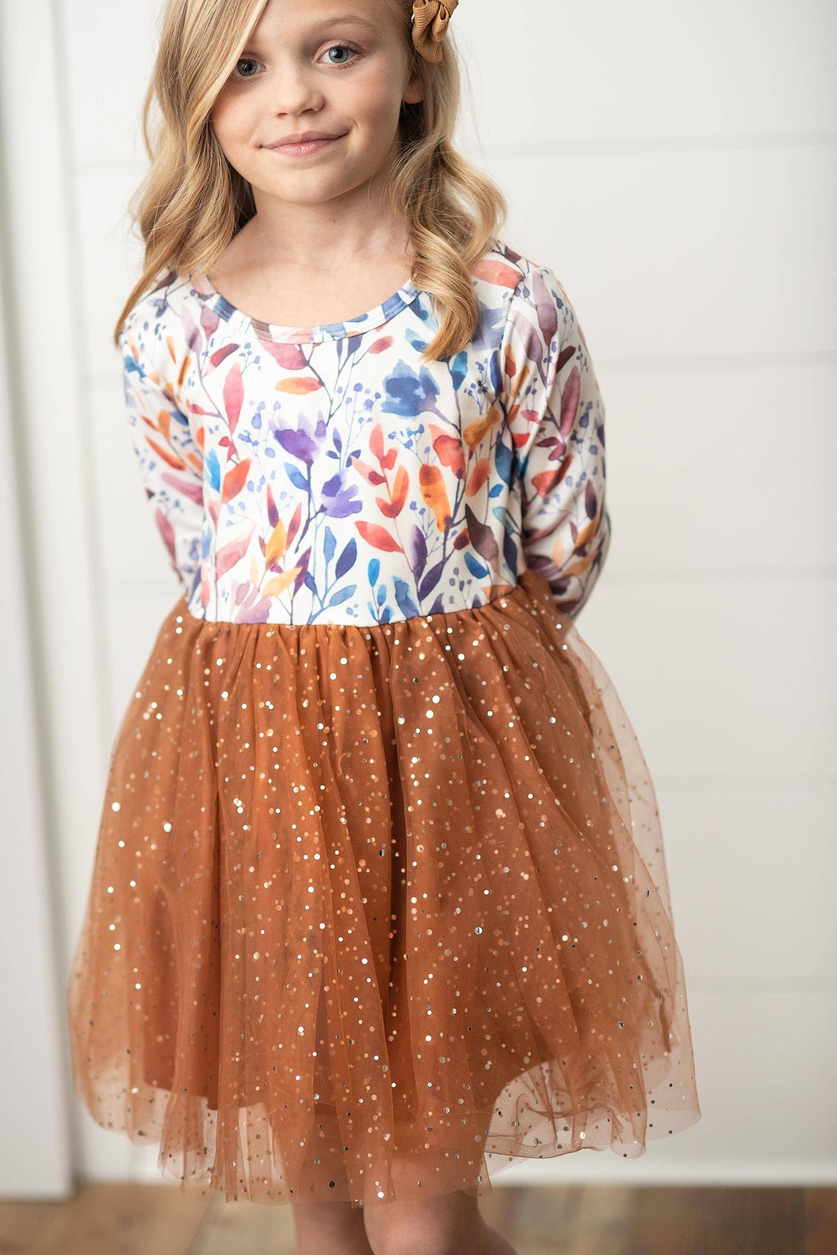 Autumn Floral Print Tulle Sparkle Dress