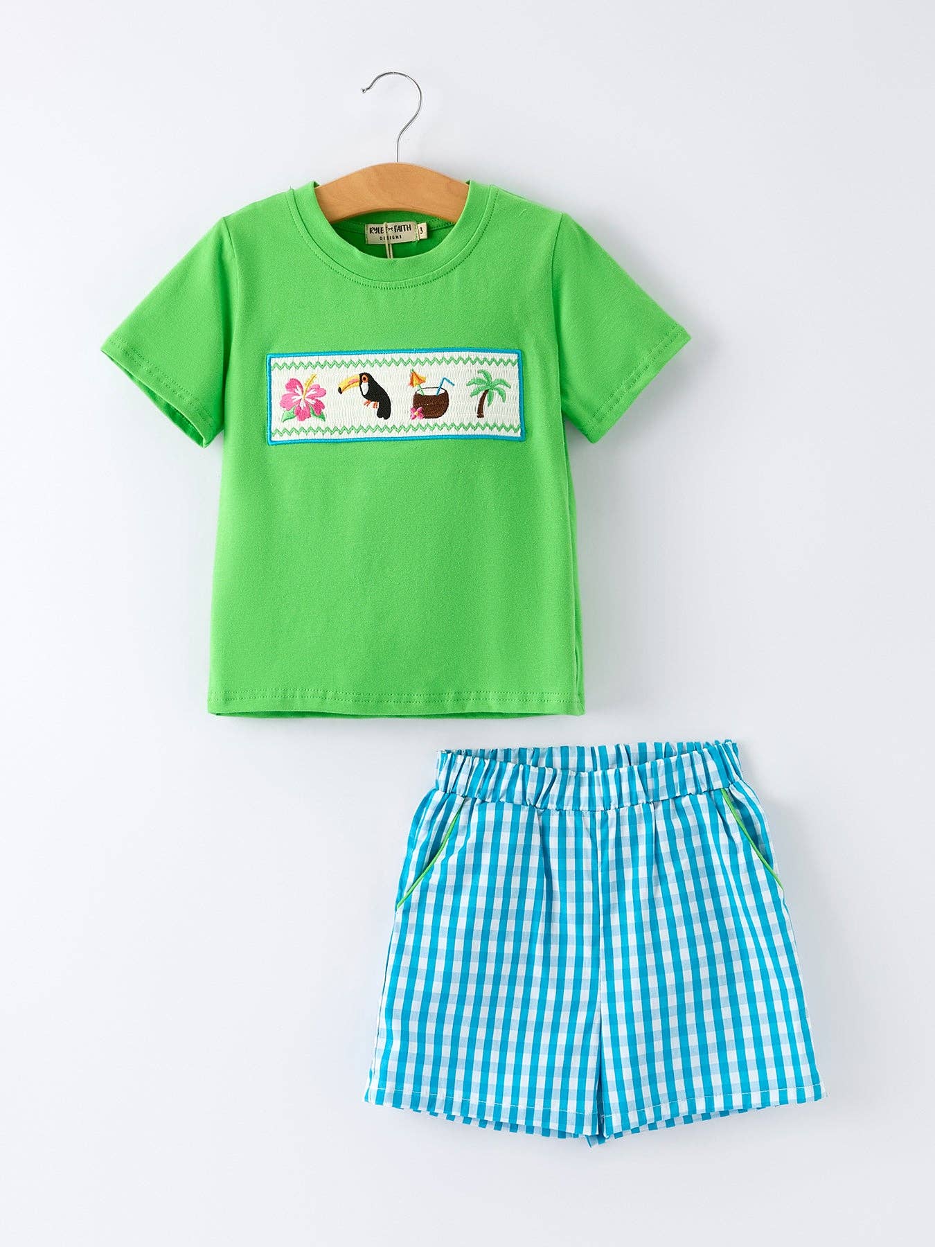 Tropical Embroidered Boys Short Sleeve Top Shorts Set