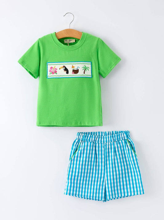 Tropical Embroidered Boys Short Sleeve Top Shorts Set