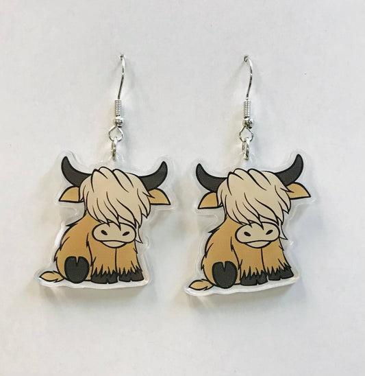 Highland Cow Earrings, Acrylic Earrings