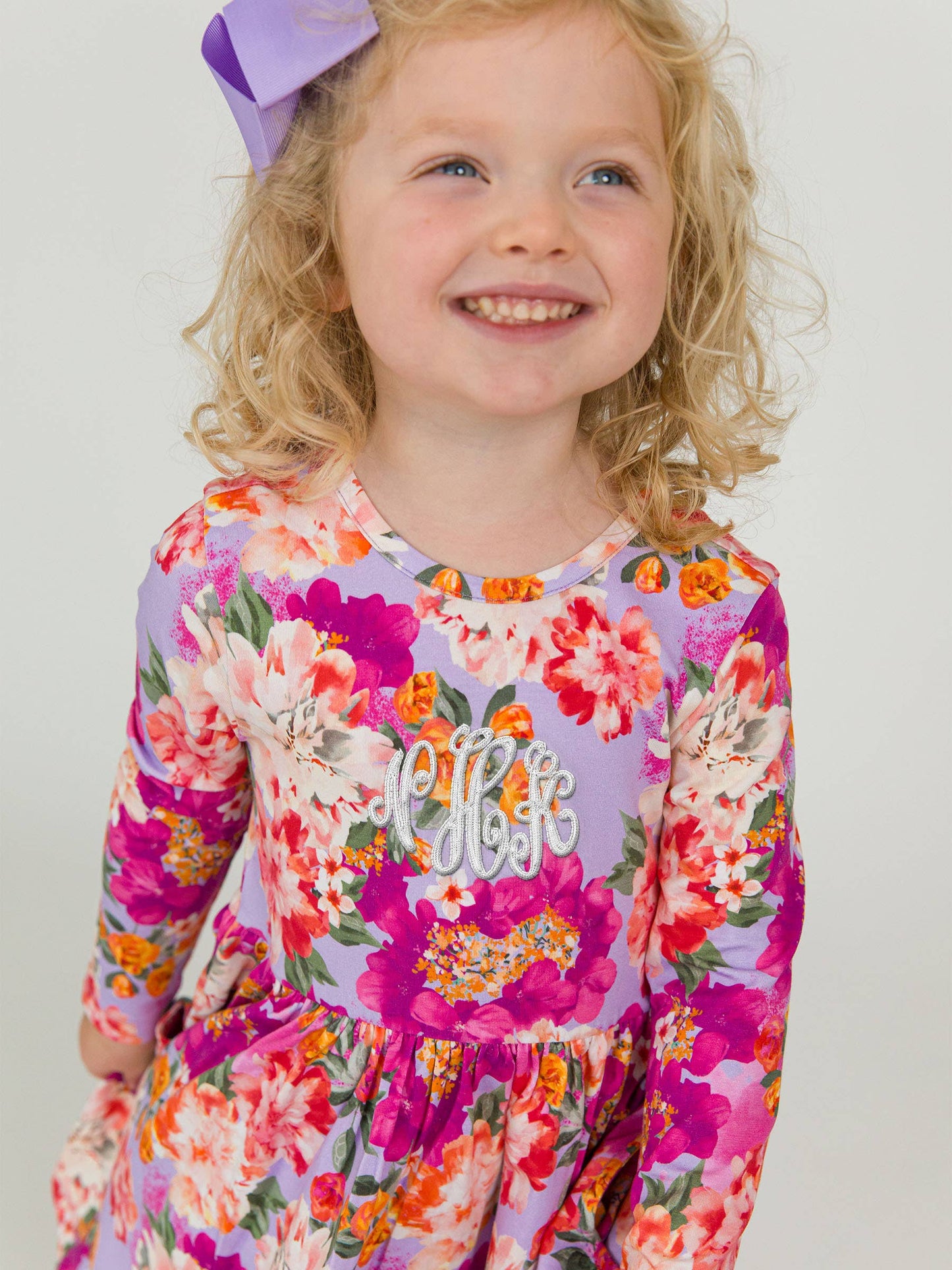 Girls Lavender Valley Knit Long Sleeve Twirl Dress