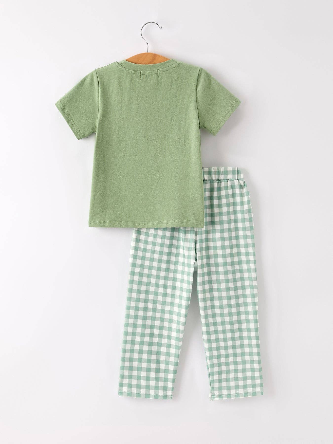 Fall Thanksgiving Smocked Embroidered Green Plaid Boys Set