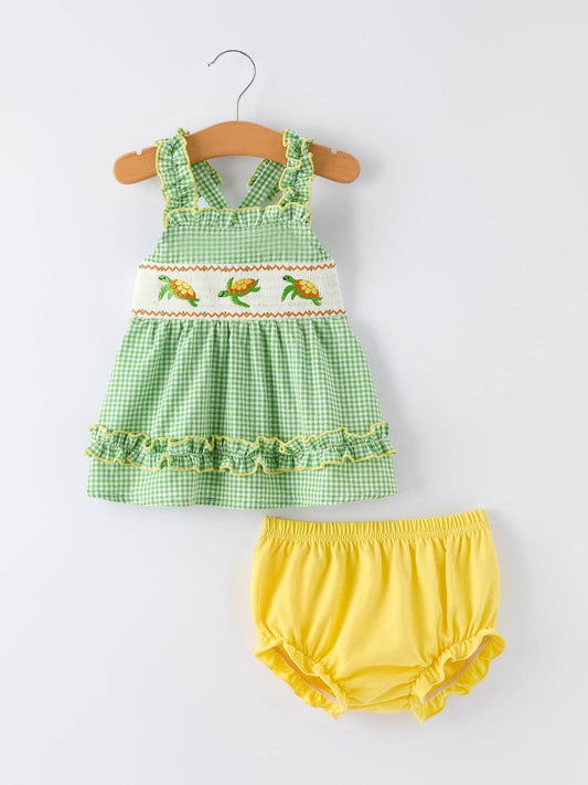 Turtle Smocked Baby Girls Bloomers Set