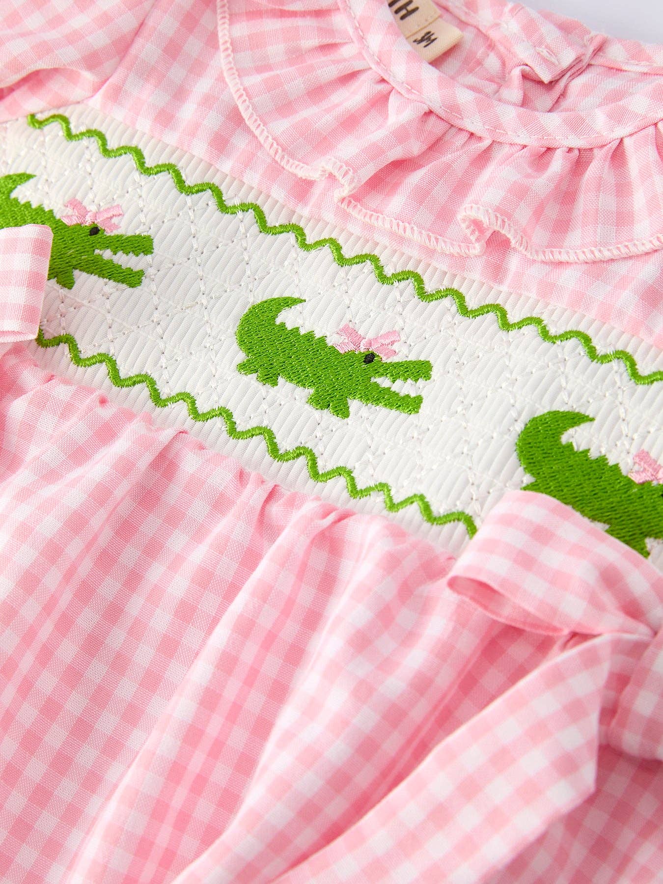 Baby Girls Crocodile Embroidered Smocked Romper
