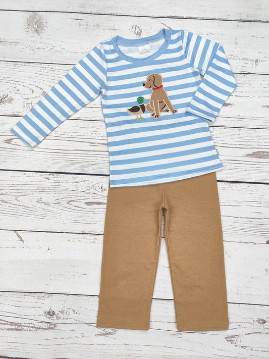 Boys Duck Dog Appliqué Hunting Pants Set