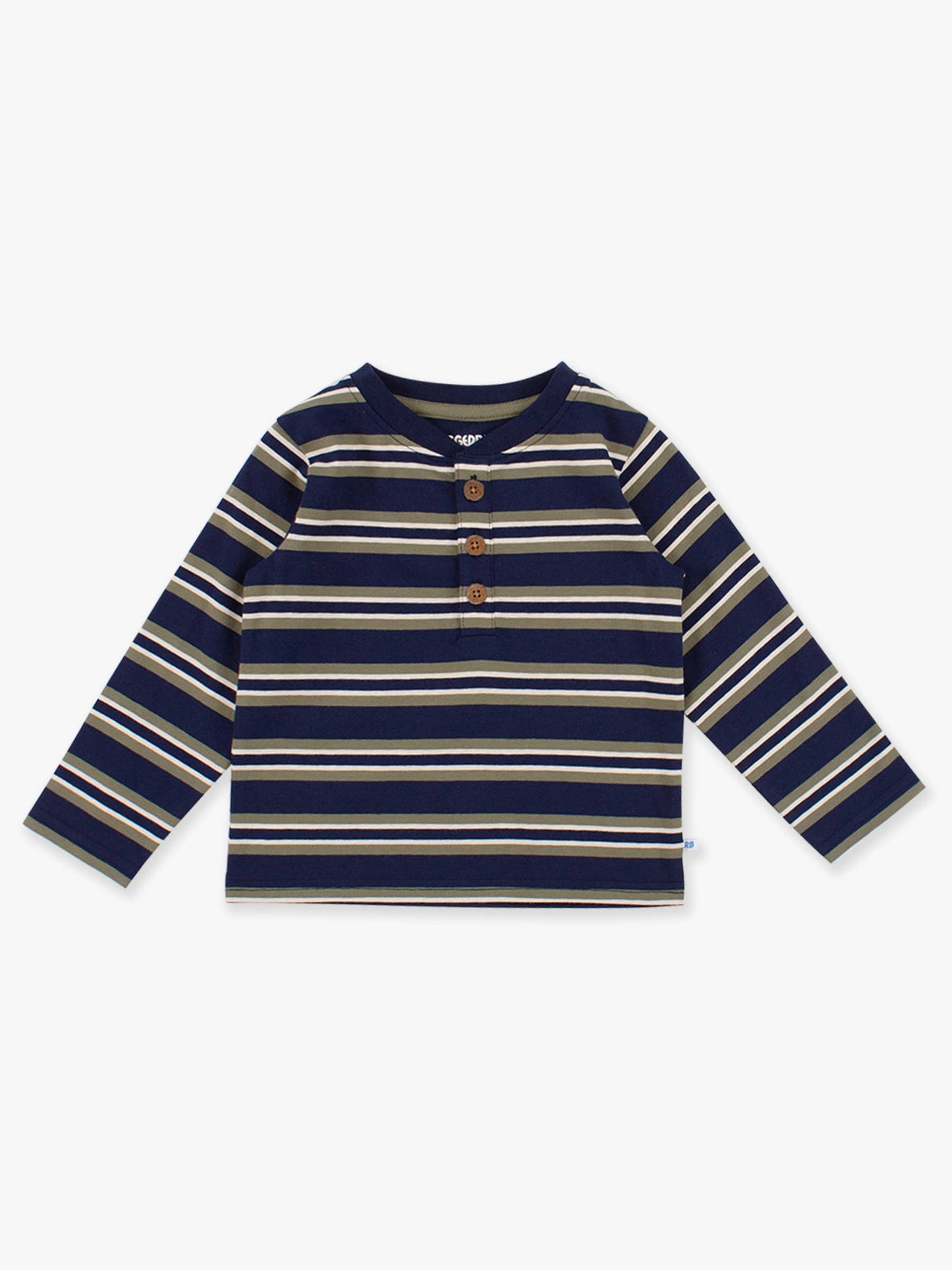 Boys Dark Navy & Olive Stripe Knit Long Sleeve Henley Tee