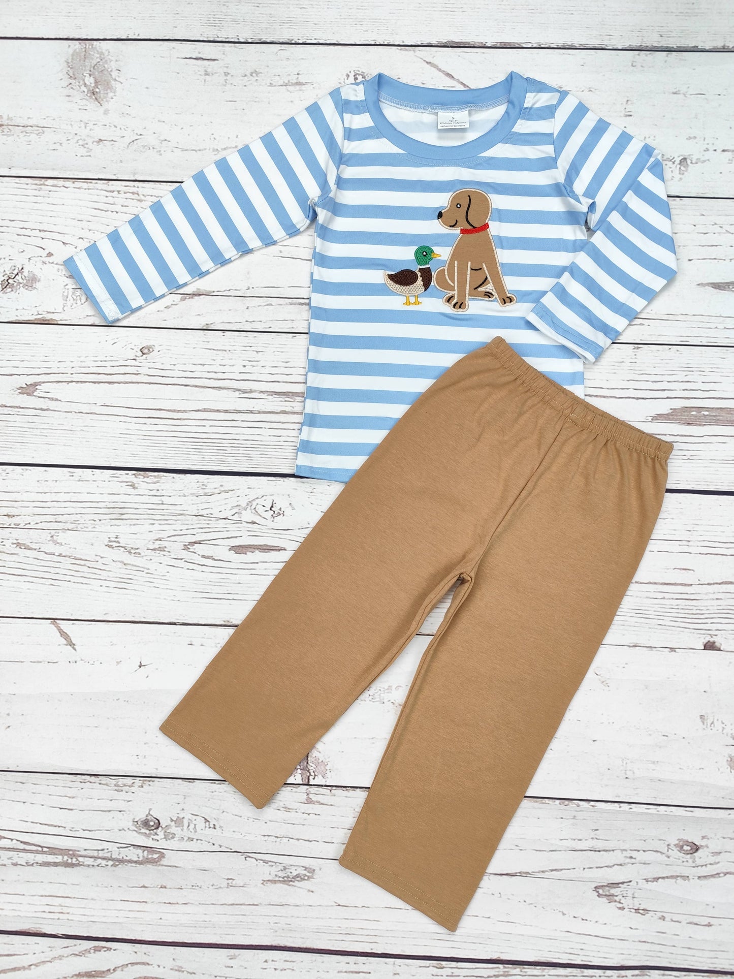 Boys Duck Dog Appliqué Hunting Pants Set