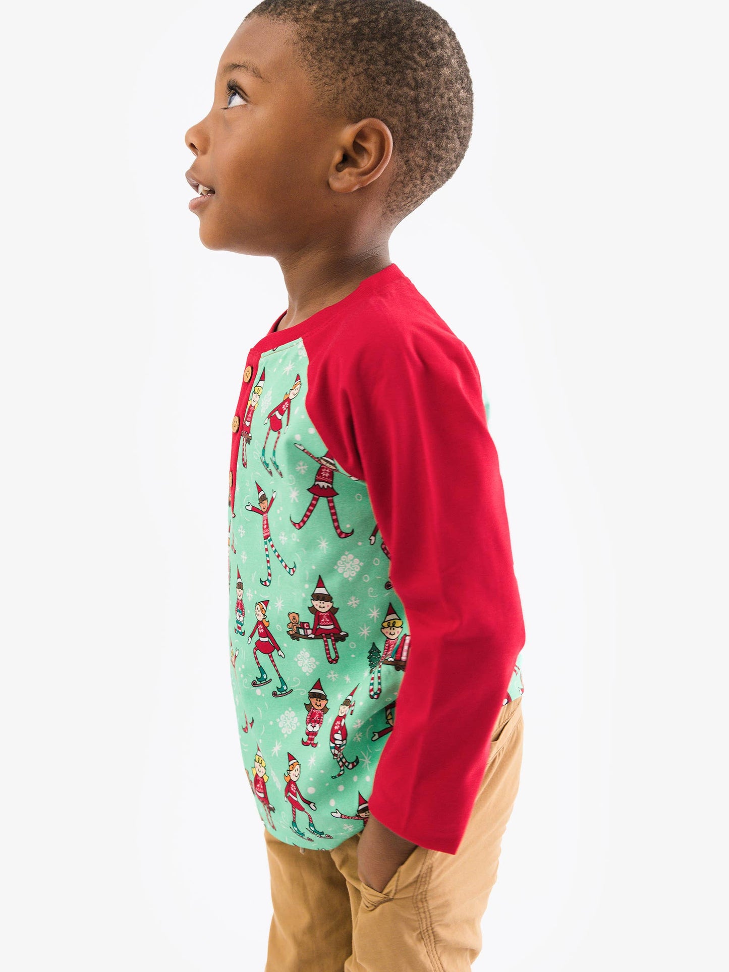 Boys Elf Buddies Long Sleeve Raglan Henley Tee