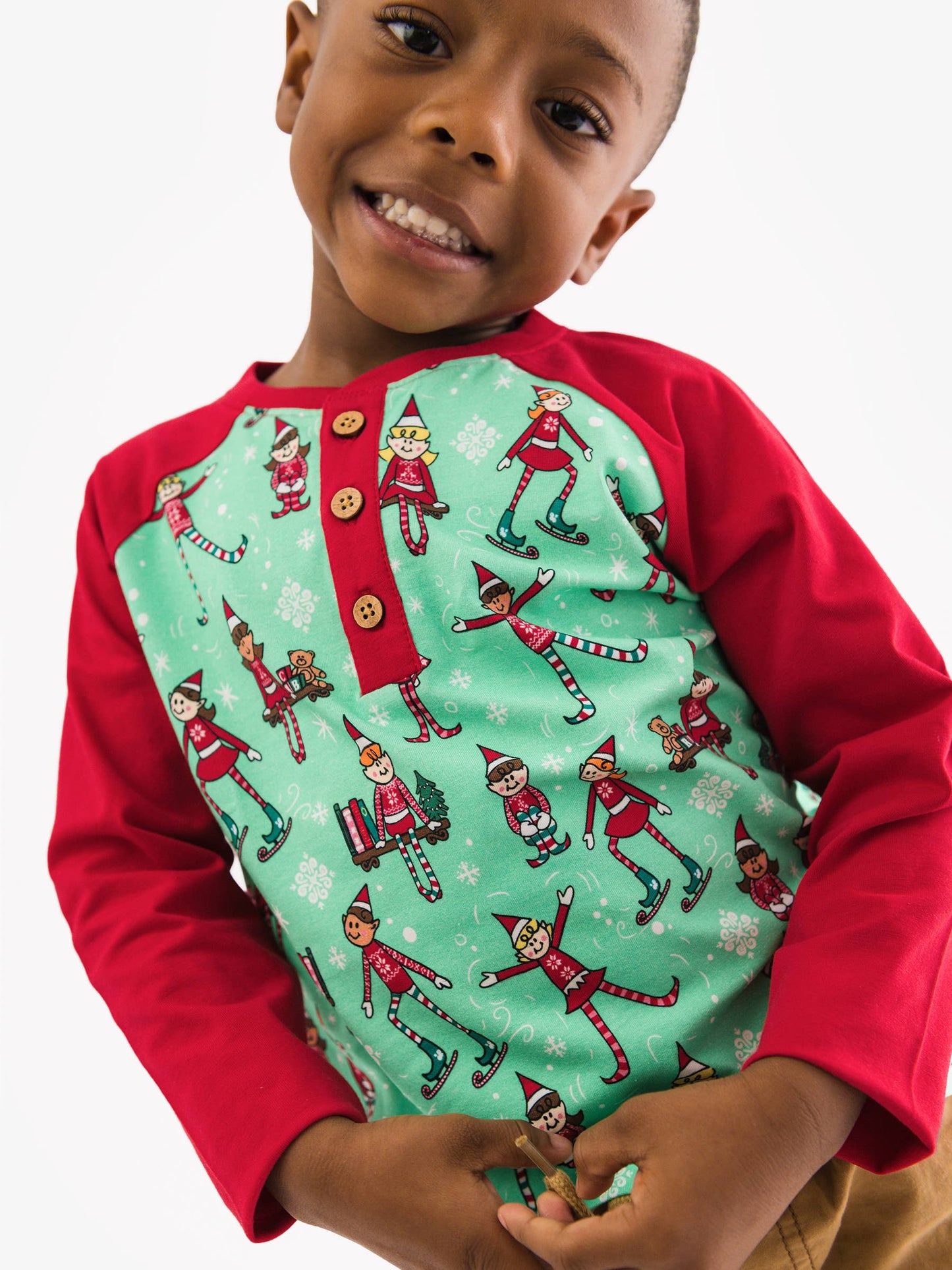 Boys Elf Buddies Long Sleeve Raglan Henley Tee