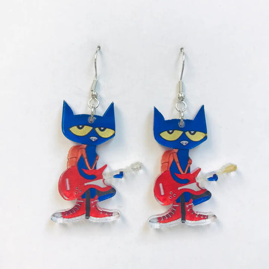 Acrylic Cat Playing Guitar Earrings