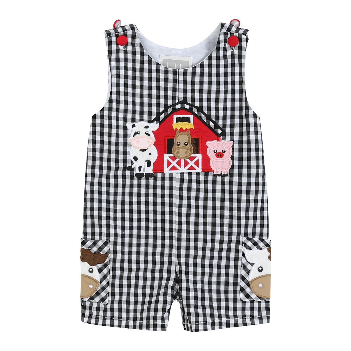 Black Gingham Barn Scene Baby Overalls