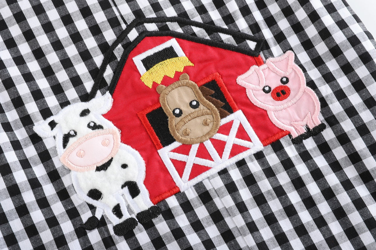 Black Gingham Barn Scene Baby Overalls