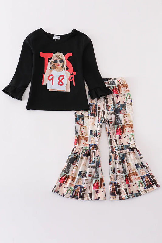 Black Music Fan Bell Bottom Pants Set