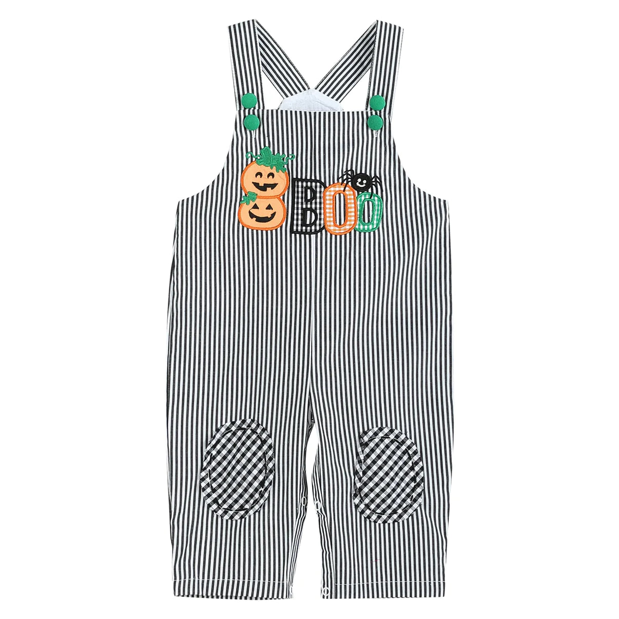 Black Stripe Pumpkin "Boo" Overalls