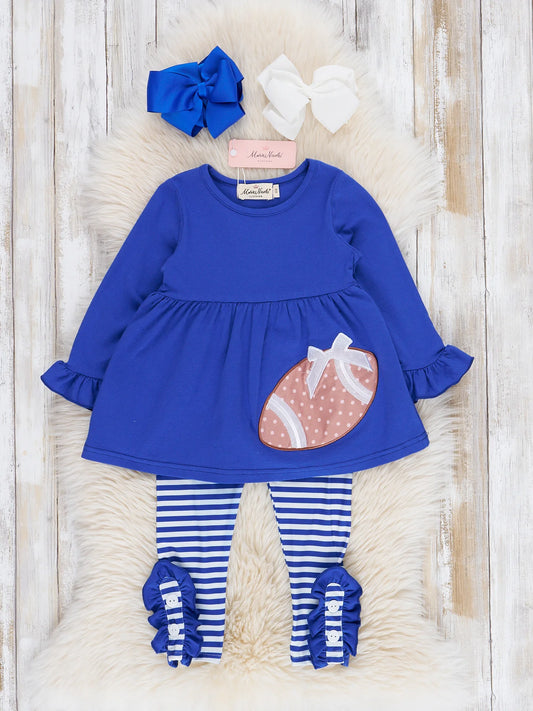 Blue Embroidered Football Ruffle Outfit