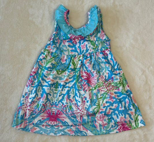 Blue Floral Ruffle Dress