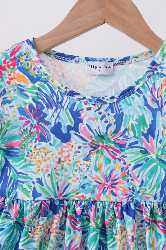 Blue Floral Ruffle Dress