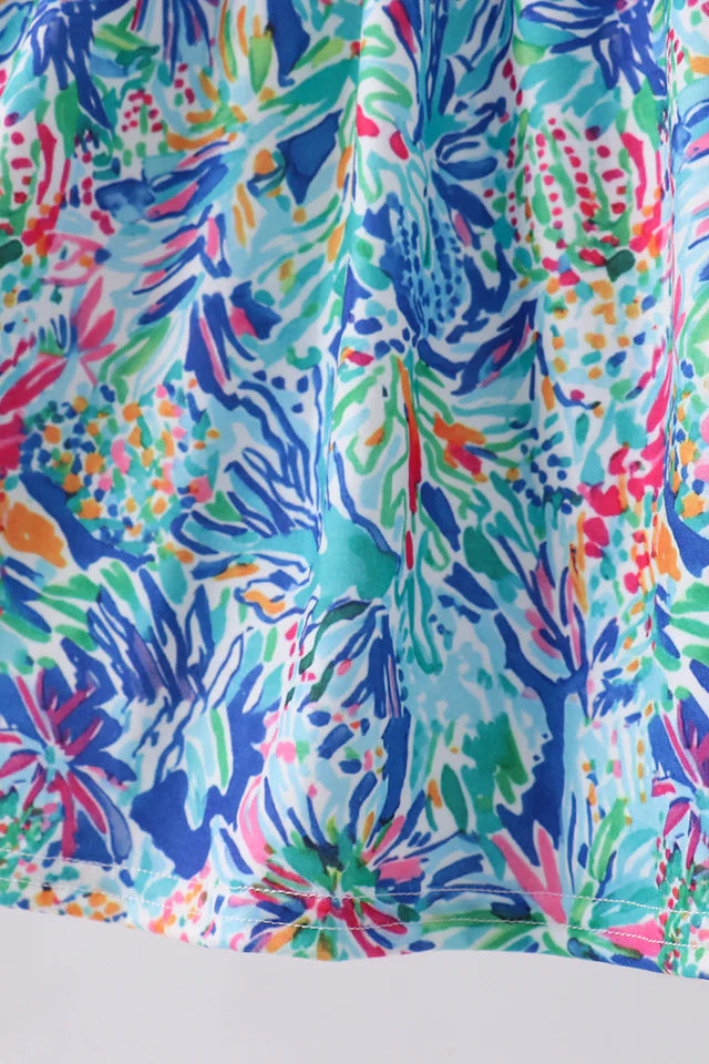Blue Floral Ruffle Dress