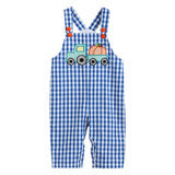 Blue Gingham Pumpkin Truck Overalls