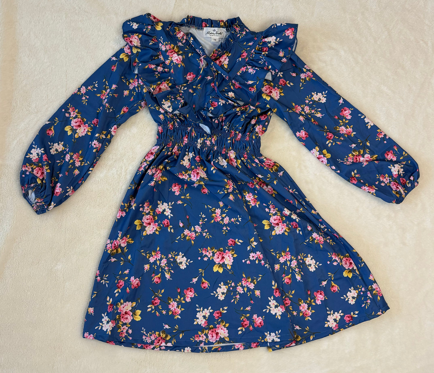 Blue Long Sleeve Flower Dress - (Teen)