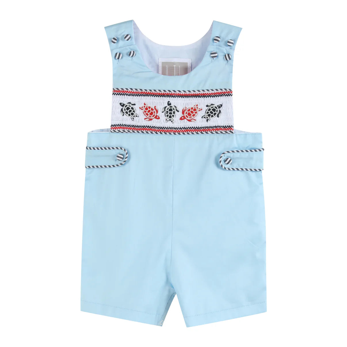 Blue & Red Turtle Applique Smocked Shortalls