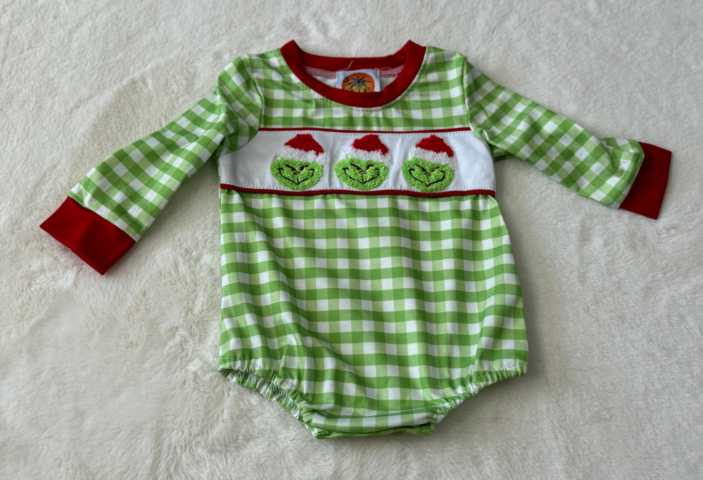 Green Christmas Character Long Sleeve Romper