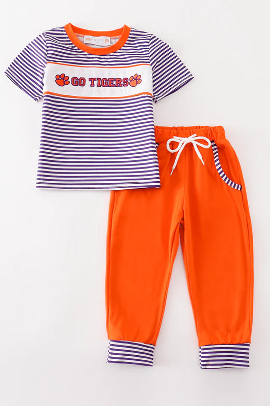 Boys Purple Striped Clemson Tigers Shirt and Pants Set