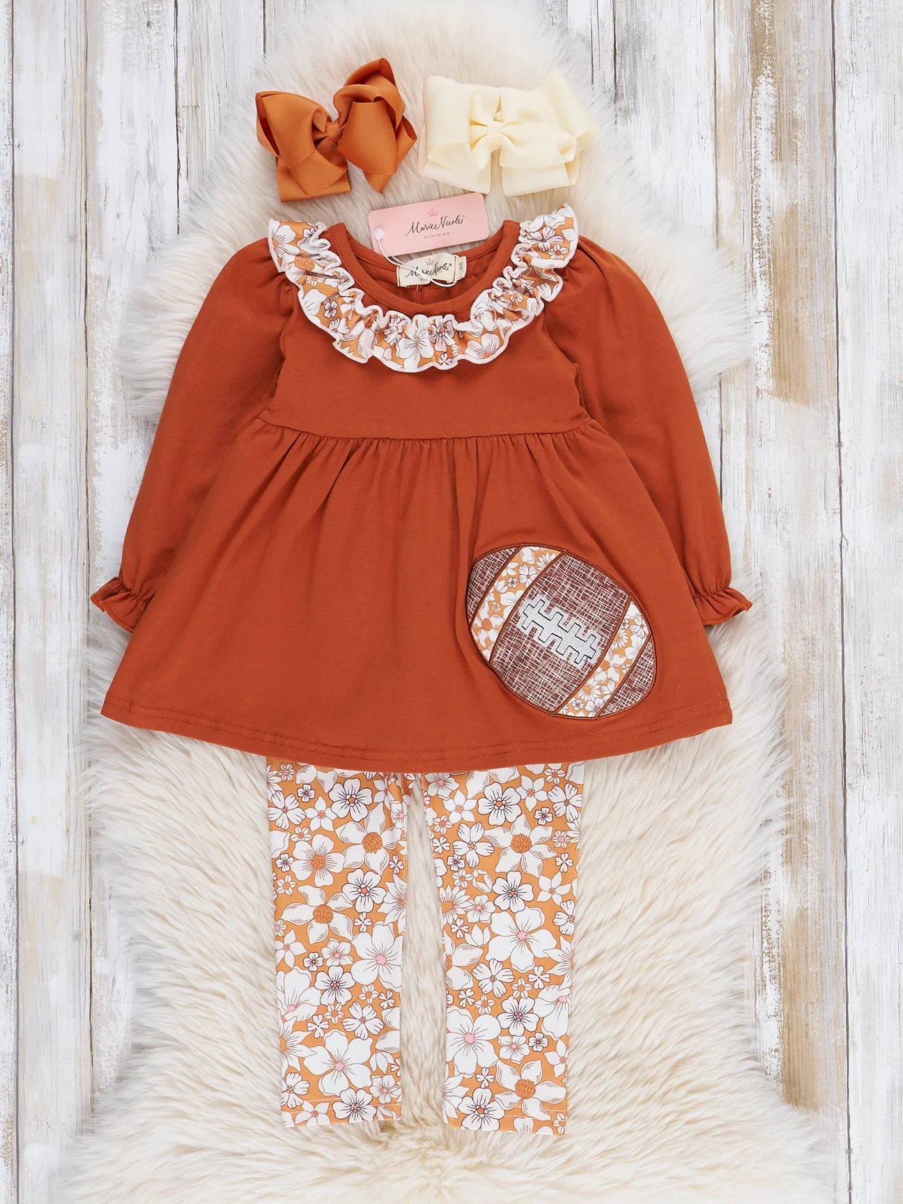 Bronze Floral Embroidered Football Ruffle Outfit