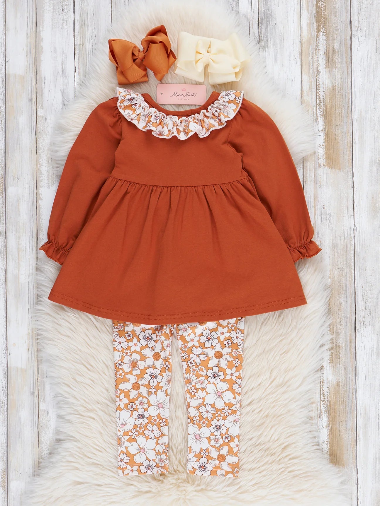 Bronze Floral Embroidered Football Ruffle Outfit