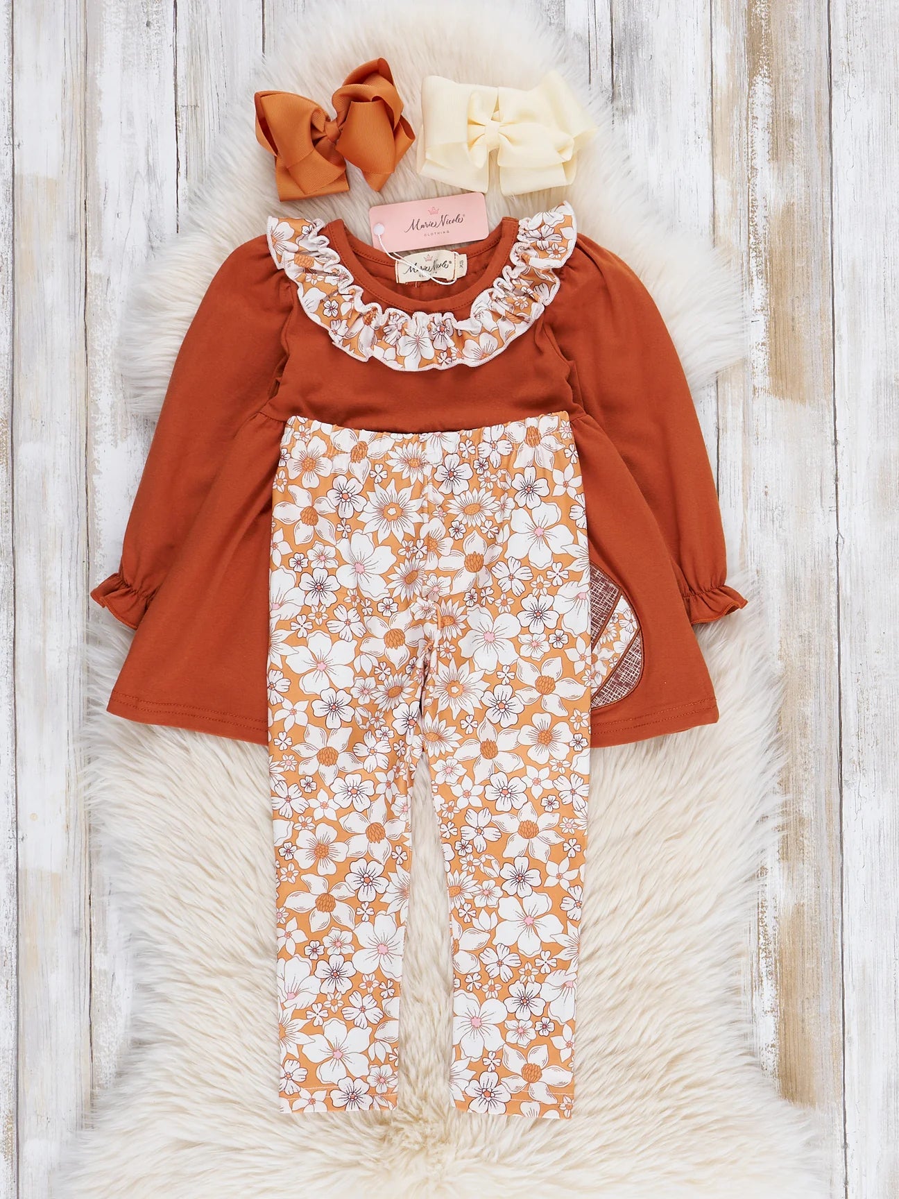 Bronze Floral Embroidered Football Ruffle Outfit