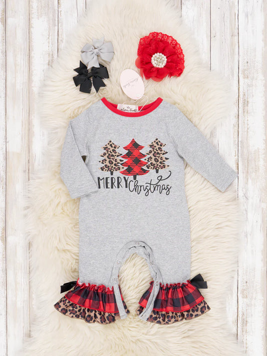 Buffalo Plaid Christmas Tree Ruffle Romper