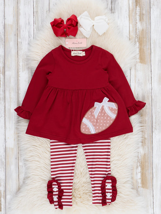 Burgundy Embroidered Football Ruffle Outfit