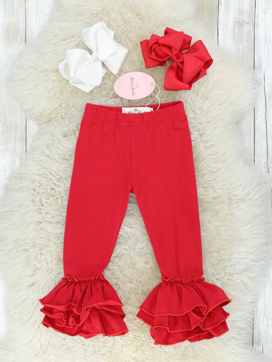 Cotton Bell Ruffle Leggings - Red